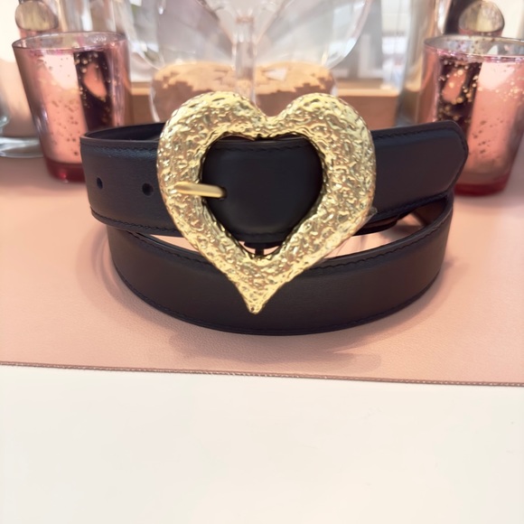 YSL Grained Heart Belt -Gold w Black Leather - Picture 3 of 5